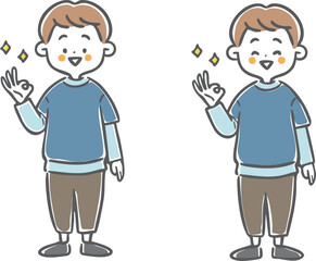 OKサインをする男児　全身　ベクター
