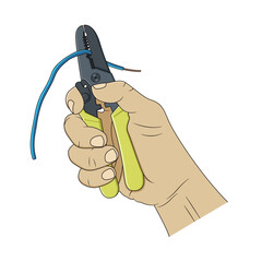 Hand holding cable cutter tools. Vector illustration