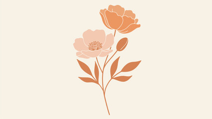 Minimalist Boho Floral Illustration with Muted Peach and Orange Flowers