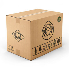 Brown cardboard box with eco friendly icons and shipping symbols packaging delivery
