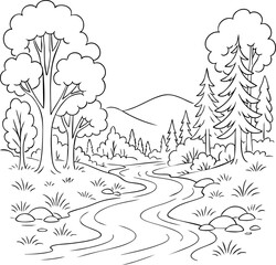 Winter forest landscape adorned with floral branches and seamless nature pattern