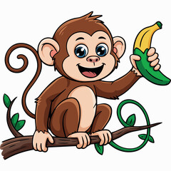 Obraz premium Clean and modern vector cartoon monkey with banana illustration vector art for kids children books and educational content design 100