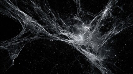 Abstract Digital Art Network Design With White Particles On Black Background