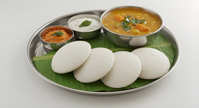 Idli sambar and chutny