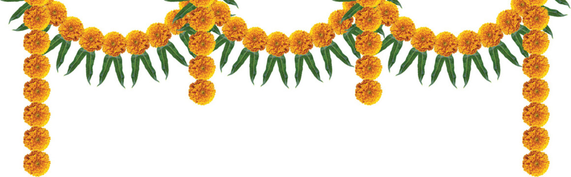 Marigold garland entrance gate with mango leafs festive element