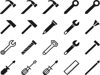 Collection of hand tool icons silhouette