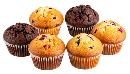Isolated Muffin Mockup Set  Front and Overhead View of Mixed Flavor Muffins, Transparent BackgroundPNG