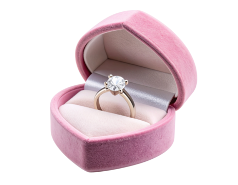 Pink Velvet Heart Ring Box with Gemstone – Elegant Isolated PNG