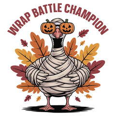 Wrap Bettle Champion Shirt, Halloween Spooky Goose T-shirt Vector, Retro Scary Goose Illustration, Silly Goose Halloween Clipart, Funny Animal Season Design

