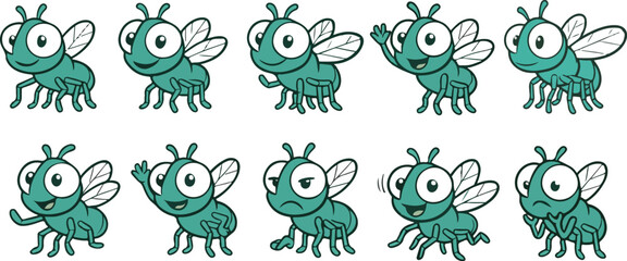 vector illustration of fly cute cartoon mascot character cartoon with 8 poses 