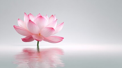 Pink Lotus Flower On Water Reflection