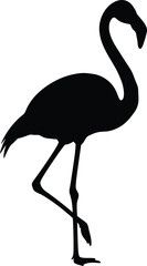 Fototapeta premium Vector art of a black silhouette of a flamingo standing on one leg isolated on transparent background