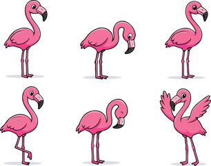 vector illustration of flamingo funny cute cartoon mascot character cartoon with 6 poses 