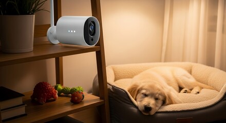 Wireless Security Camera Monitoring a Sleeping Pet at Night