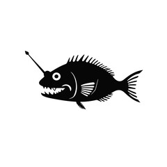 Anglerfish sea animal black and white clipart