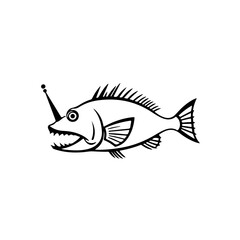 Anglerfish sea animal black and white clipart