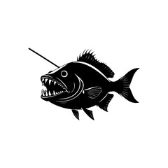 Anglerfish sea animal black and white clipart