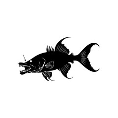Anglerfish sea animal black and white clipart