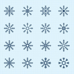 Set of Snowflakes Christmas design. Snowflakes icons. White Snowflake. Snowflakes template. Snow winter. Snowflakes icons.