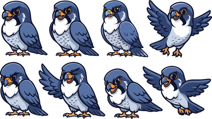 vector illustration of falcon hawk bird funny cute cartoon mascot character cartoon with 8 poses 02