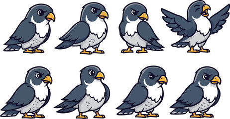 vector illustration of falcon hawk bird funny cute cartoon mascot character cartoon with 8 poses 01