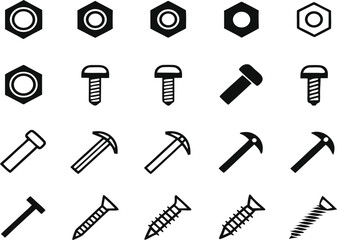 Obraz premium Collection of fastener icons silhouette