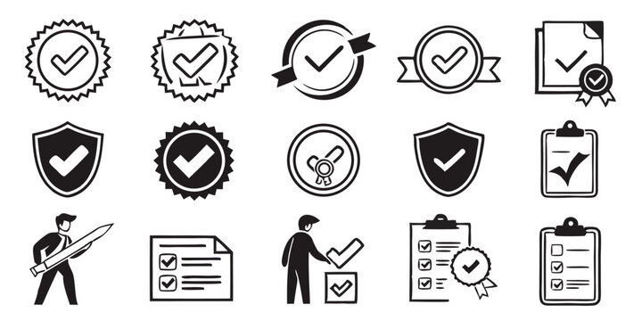 checkmark approval icon set vector glyph pictogram
