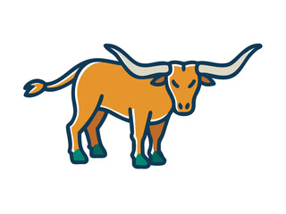 Fototapeta premium Bold longhorn cattle head logo design. A stylized, front-facing longhorn cattle head logo, perfect for branding or agricultural imagery. 