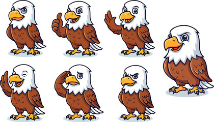 vector illustration eagle falcon hawk bird funny cute cartoon mascot character cartoon with 7 poses 03