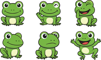 vector illustration frog toad amphibian funny cute cartoon mascot character cartoon with 6 poses 01