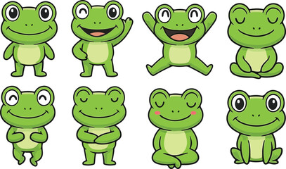 vector illustration frog toad amphibian funny cute cartoon mascot character cartoon with 8 poses 03