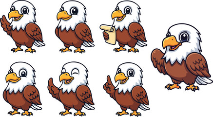 vector illustration eagle falcon hawk bird funny cute cartoon mascot character cartoon with 7 poses 01 © weng