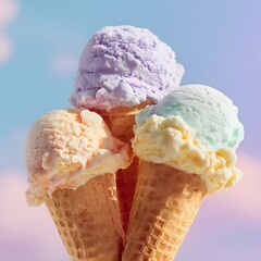 Row of Melting Pastel Ice Cream Cones