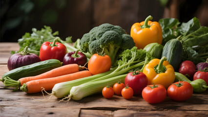 Assorted Fresh Vegetables on a Wooden Table