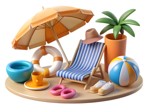 Miniature beach scene with lounge chair and umbrella