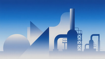 Abstract Industrial Landscape with Silhouetted Factory Structures