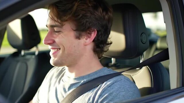 jeune homme mettant sa ceinture de s&eacute;curit&eacute;