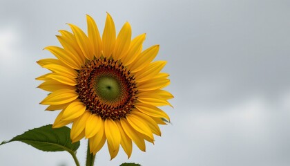 Obraz premium yellow sunflower against gray sky, vibrant contrast, simple focus