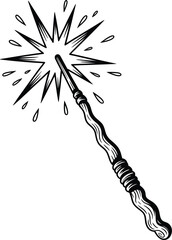 Magic Wand Sparkle Vector, Enchanted Starburst Line Art Illustration.

