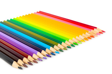Colored pencils isolated on white background. Equipment for coloring. Stationery for...