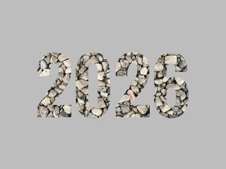 2026 text design with stone textured isolated on gray background