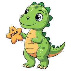 Obraz premium Clean and modern vector cute cartoon dinosaur vector illustration holding a star for kids design and educational resources art 1