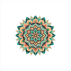 Colorful seamless round mandala flower pattern with vintage lace and geometric ornamental design