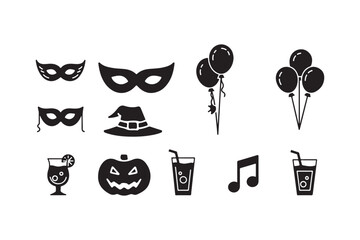 Black Halloween Icons on White Background masks