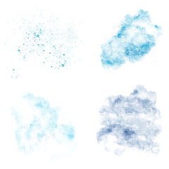 Background with abstract spots. Digital watercolor illustration. A pattern with transparent splashes, isolated on a white background. Stylization of the sky, clouds, water spray and the sea