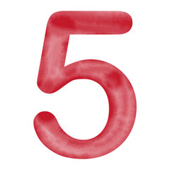 Number 5 in red water color