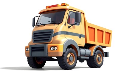 3d toy truck design on white background, yellow cartoon truck with emergency light on its top