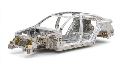 Empty car chassis,  light gray metal