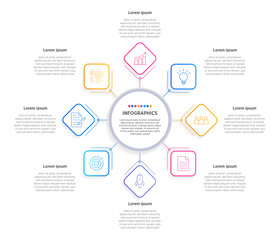 Modern Infographic design elements for your business data with 8 options, parts, steps, timelines or processes, Circle round concept. Vector Illustration.	