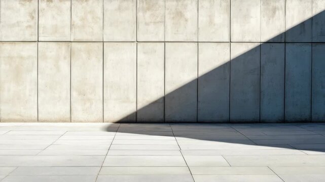 Concrete wall with shadow line and tiled ground